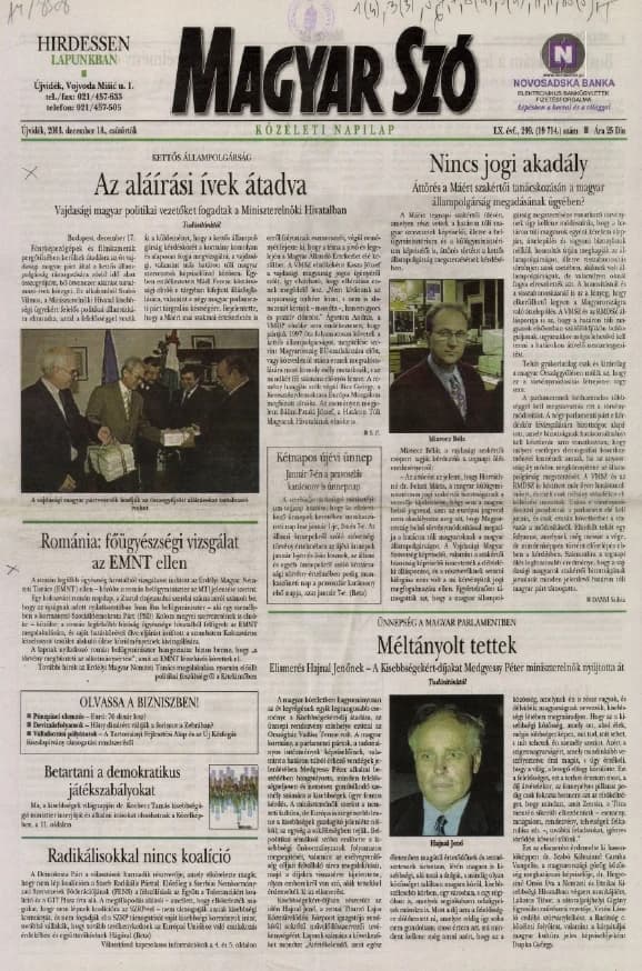 Magyar Szó, 60. évf. 2003. december 18. 299. sz. 1–20. oldal