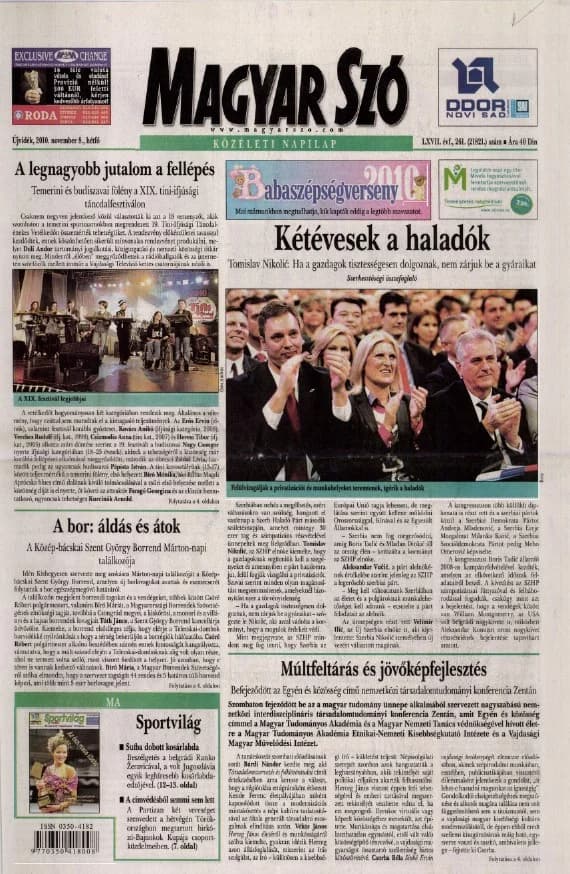 Magyar Szó, 67. évf. 2010. november 8. 261. sz. 1–16. oldal