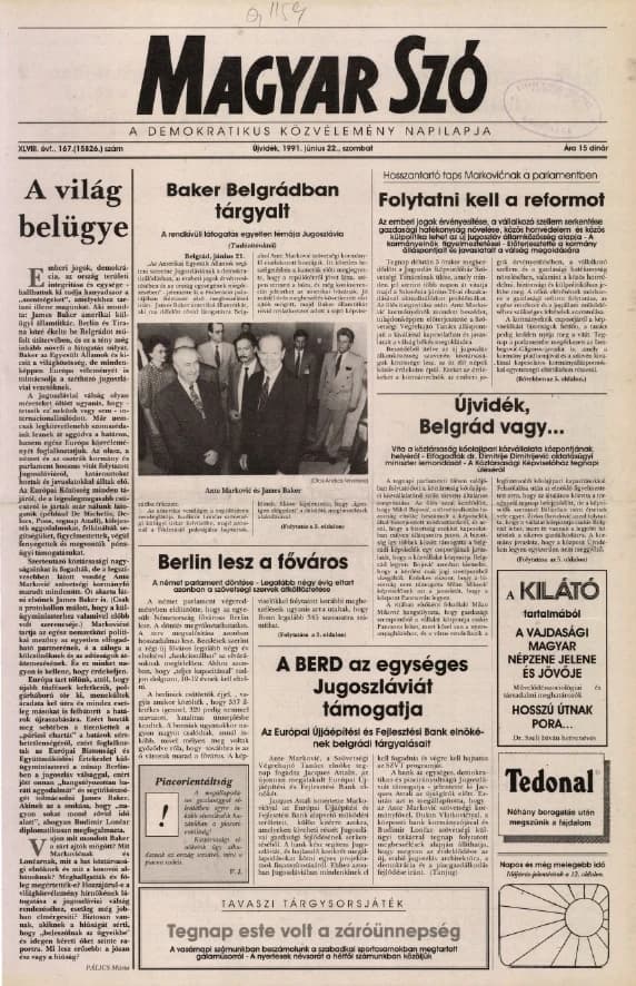 Magyar Szó, 48. évf. 1991. június 22. 169. sz. 1–24. oldal