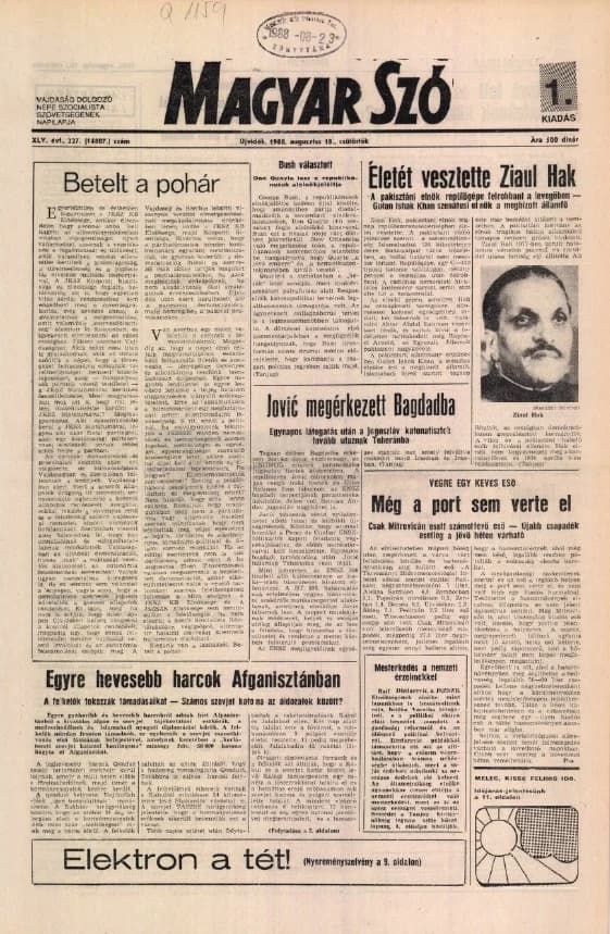 Magyar Szó, 45. évf. 1988. augusztus 18. 227. sz. 1–16. oldal