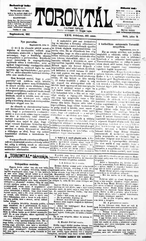 Torontál, 26. évf. 1897. július 19. 162. sz.