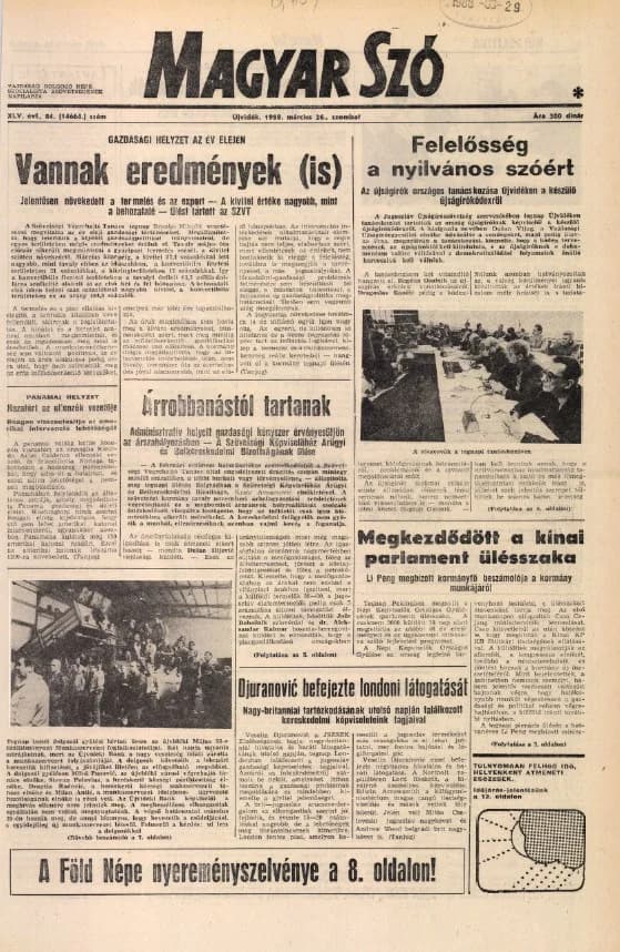 Magyar Szó, 45. évf. 1988. március 26. 84. sz. 1–24. oldal