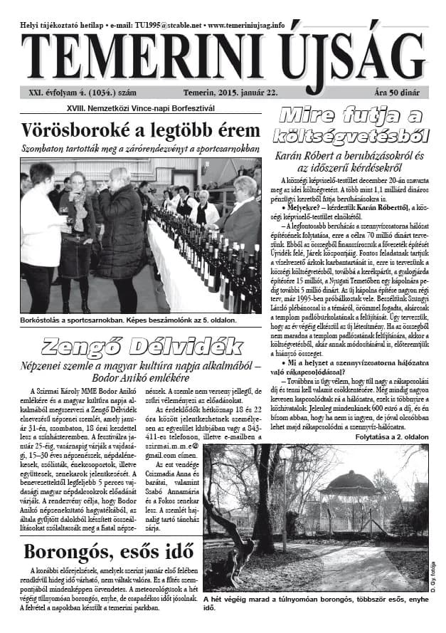 Temerini Újság, 21. évf. 2015. január 22. 4. sz.