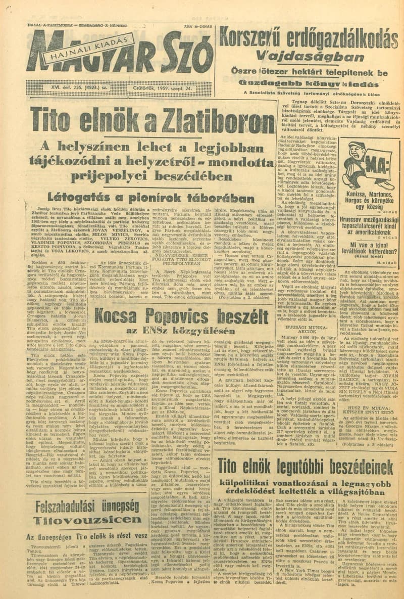 Magyar Szó, 16. évf. 1959. szeptember 24. 225. sz. 1–20. oldal