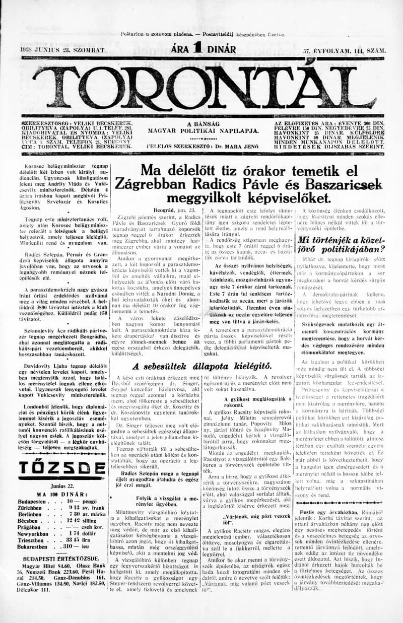 Torontál, 57. évf. 1928. június 23. 144. sz.