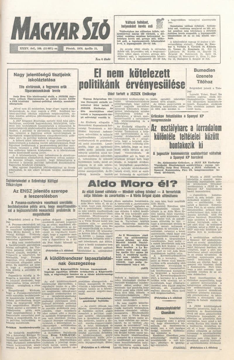 Magyar Szó, 35. évf. 1978. április 21. 109. sz. 1–16. oldal