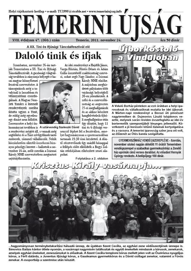 Temerini Újság, 17. évf. 2011. november 24. 47. sz.