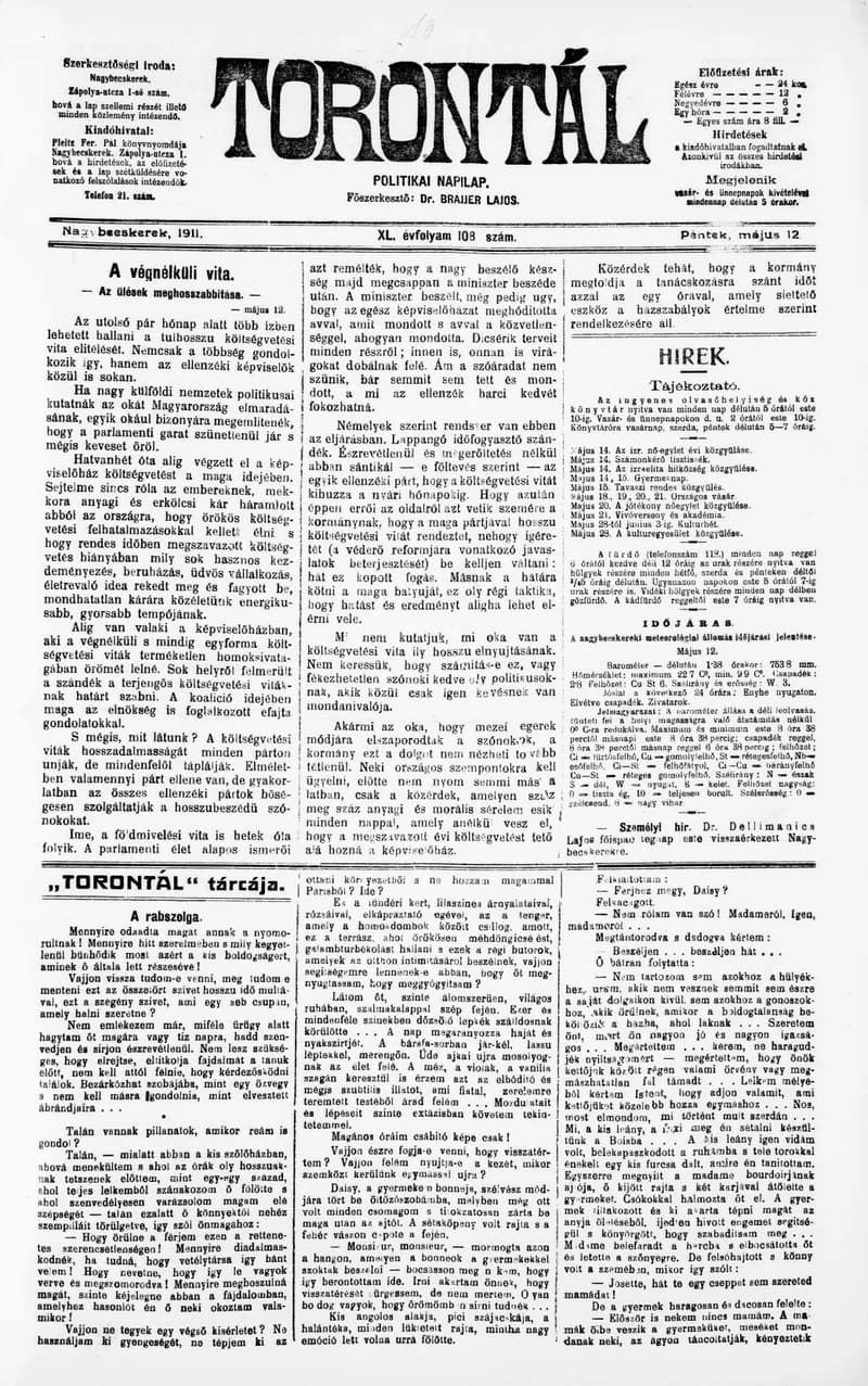 Torontál, 40. évf. 1911. május 12. 108. sz.