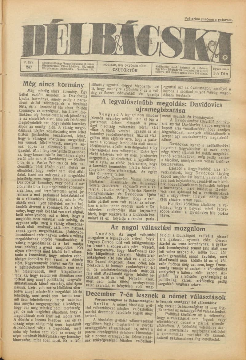 Délbácska, 5. évf. 1924. október 23. 247. sz.