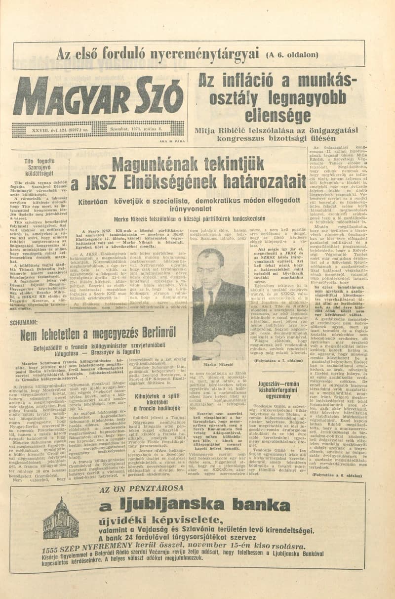 Magyar Szó, 28. évf. 1971. május 8. 124. sz. 1–20. oldal