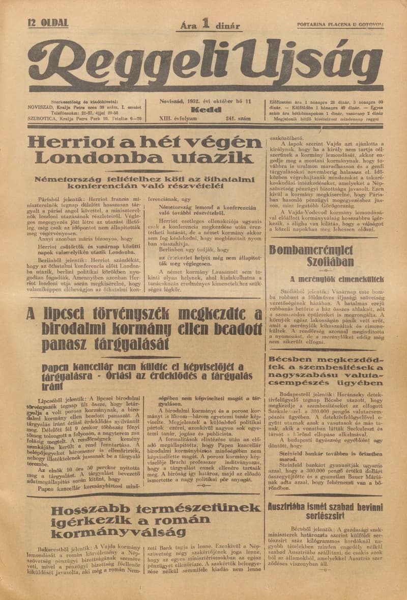 Reggeli Újság, 13. évf. 1932. október 11. 241. sz.