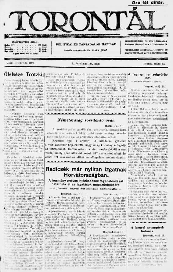 Torontál, 50. évf. 1921. május 13. 103. sz.