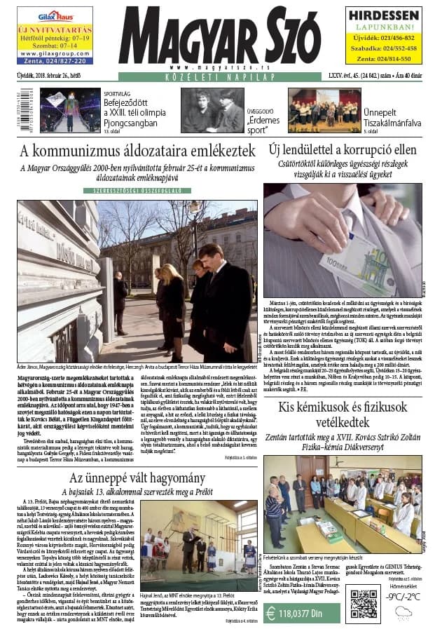 Magyar Szó, 75. évf. 2018. február 26. 45. sz. 1–20. oldal