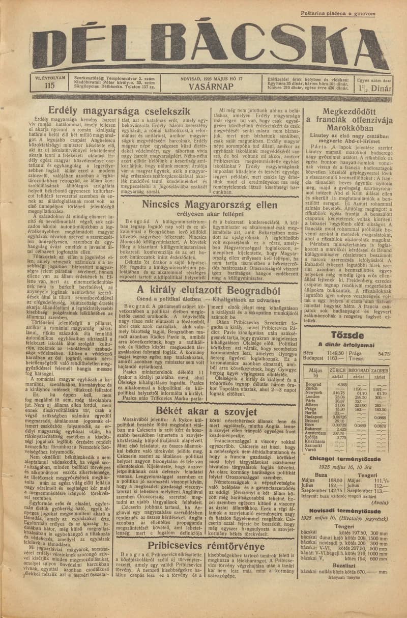 Délbácska, 6. évf. 1925. május 17. 115. sz.