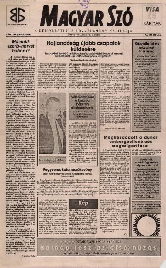 Magyar Szó, 50. évf. 1993. június 10. 154. sz. 1–16. oldal