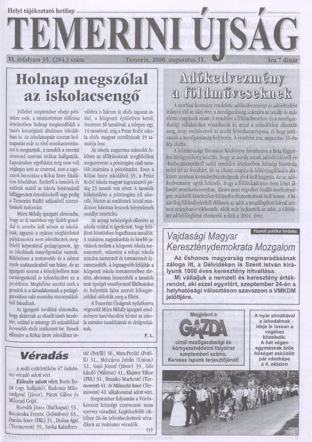 Temerini Újság, 6. évf. 2000. augusztus 31. 35. sz.