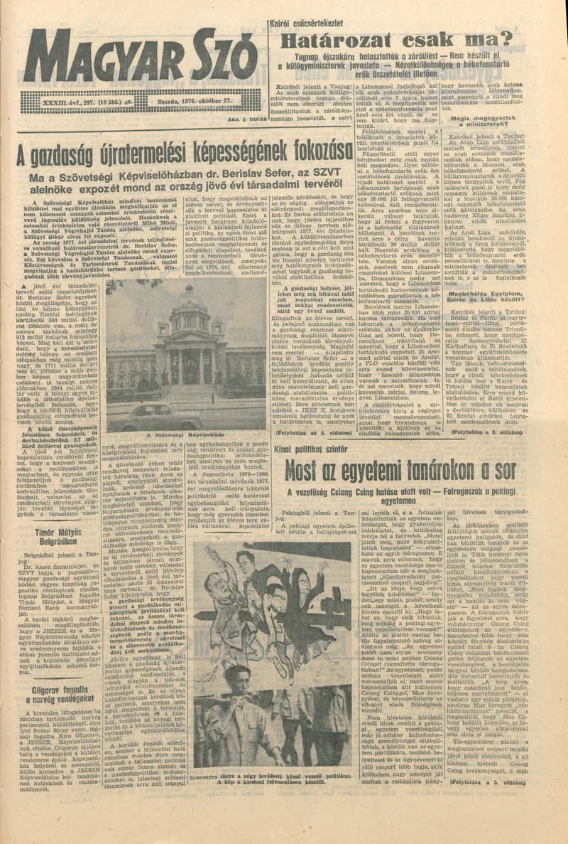 Magyar Szó, 33. évf. 1976. október 27. 297. sz. 1–20. oldal