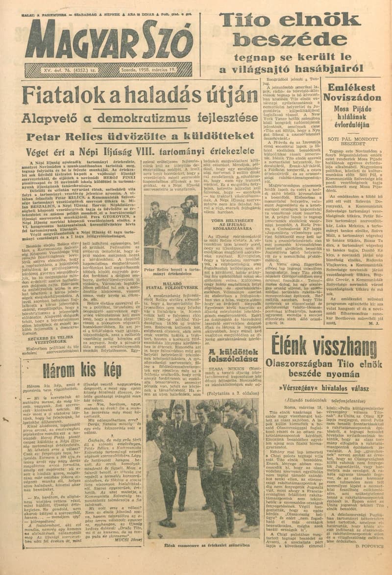 Magyar Szó, 15. évf. 1958. március 19. 76. sz. 1–10. oldal