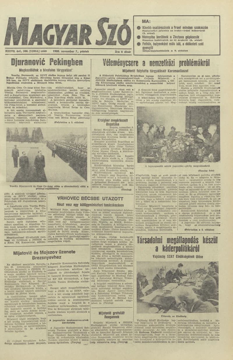Magyar Szó, 37. évf. 1980. november 7. 308. sz. 1–20. oldal