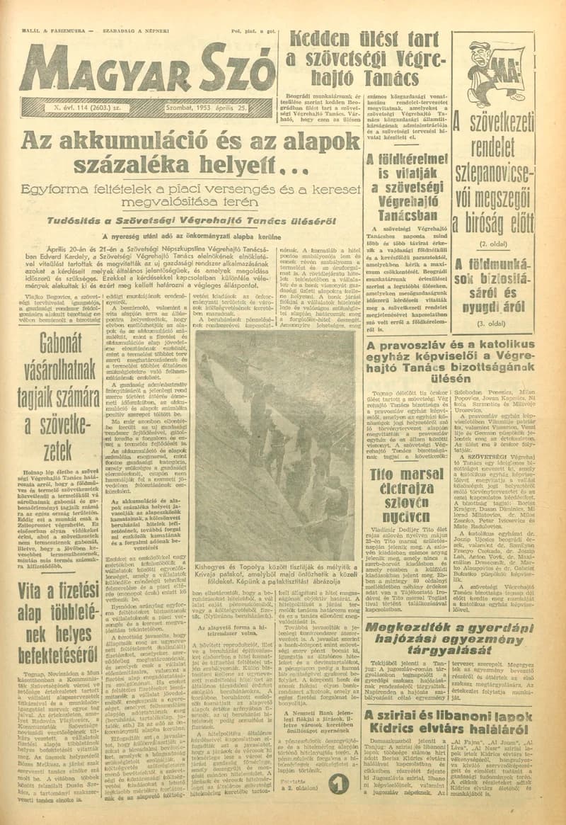 Magyar Szó, 10. évf. 1953. április 25. 114. sz. 1–12. oldal