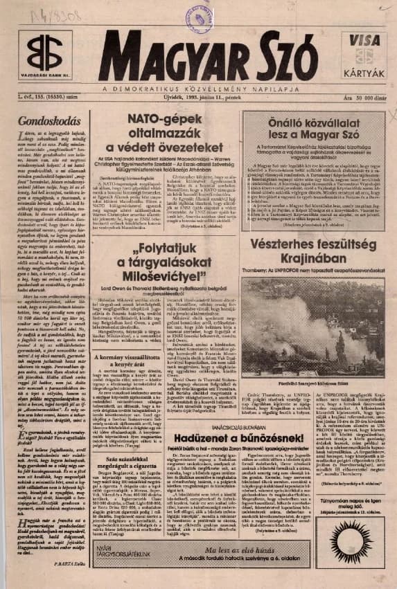 Magyar Szó, 50. évf. 1993. június 11. 155. sz. 1–16. oldal