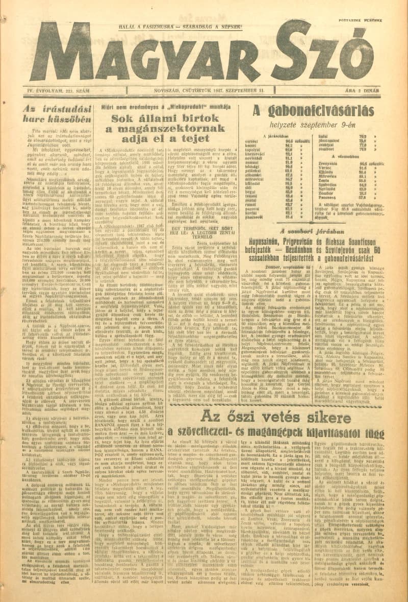 Magyar Szó, 4. évf. 1947. szeptember 11. 223. sz.