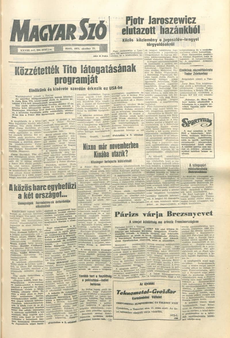 Magyar Szó, 28. évf. 1971. október 25. 294. sz. 1–10. oldal