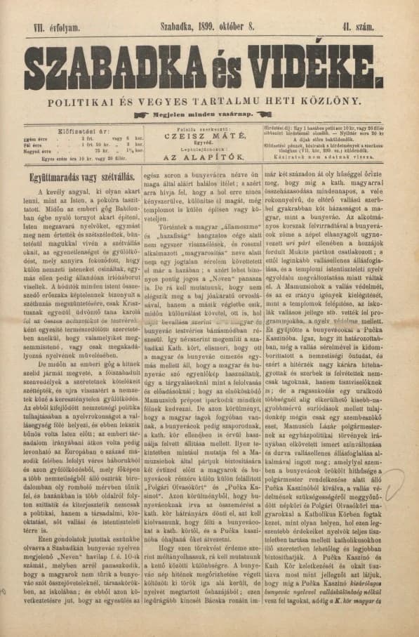 Szabadka és vidéke II, 7. évf. 1899. október 8. 41. sz.