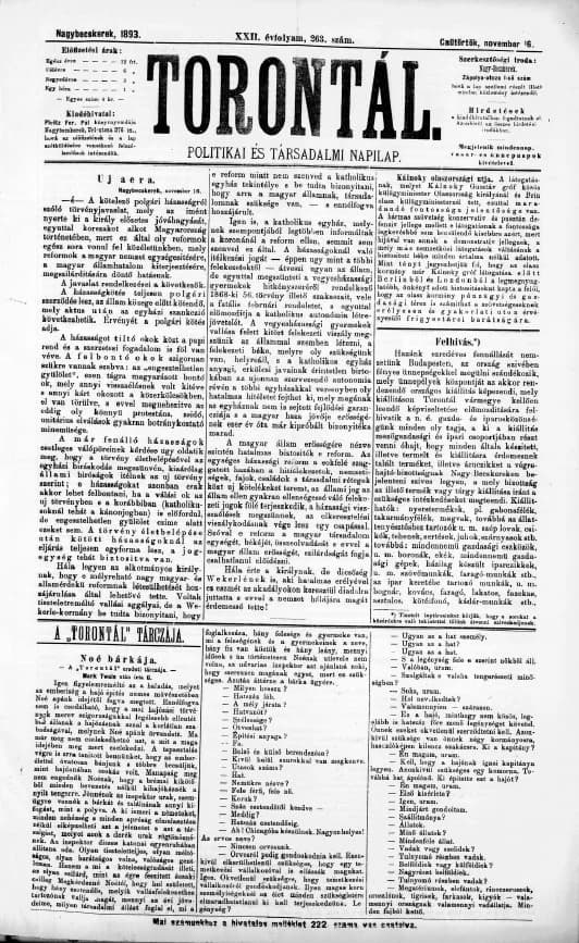 Torontál, 22. évf. 1893. november 16. 263. sz.