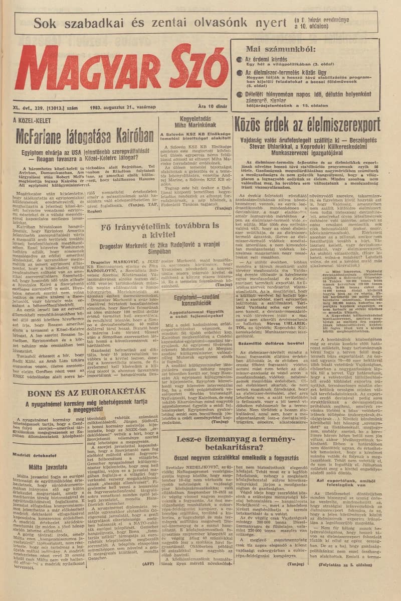 Magyar Szó, 40. évf. 1983. augusztus 21. 229. sz. 1–28. oldal