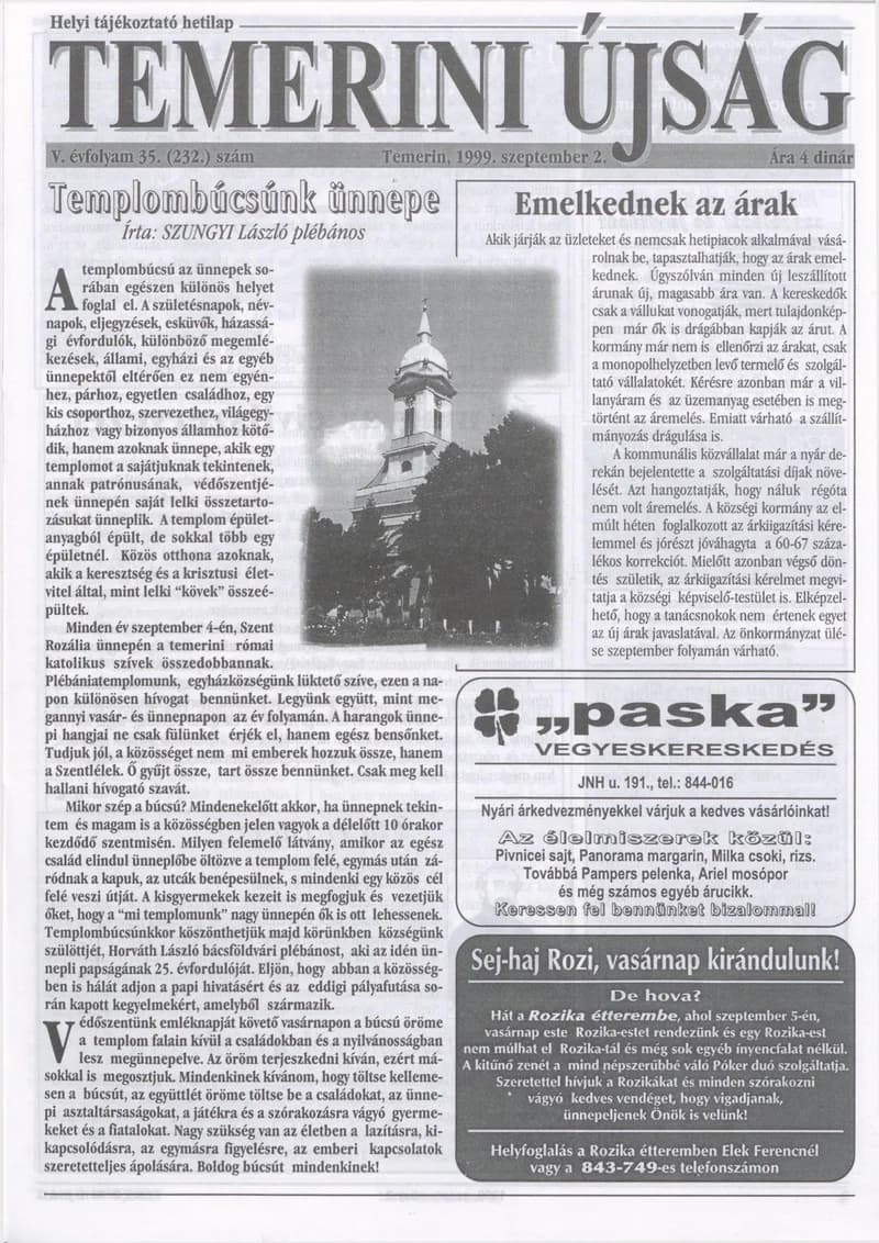 Temerini Újság, 5. évf. 1999. szeptember 2. 35. sz.