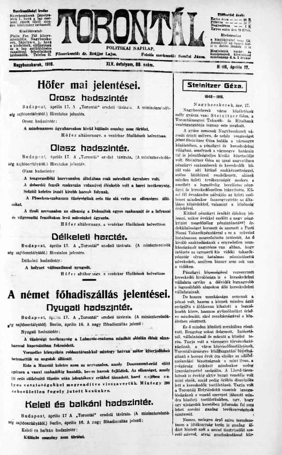 Torontál, 45. évf. 1916. április 17. 88. sz.