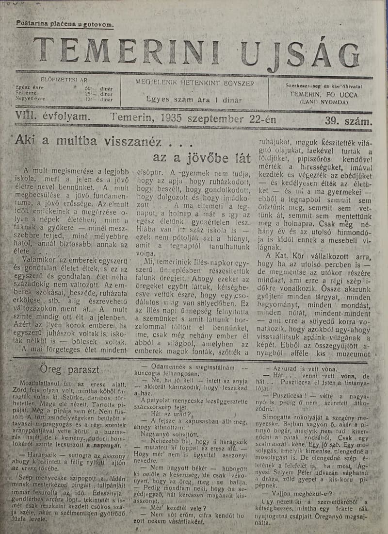 Temerini Újság 1928-1944, 8. évf. 1935. szeptember 22. 39. sz.