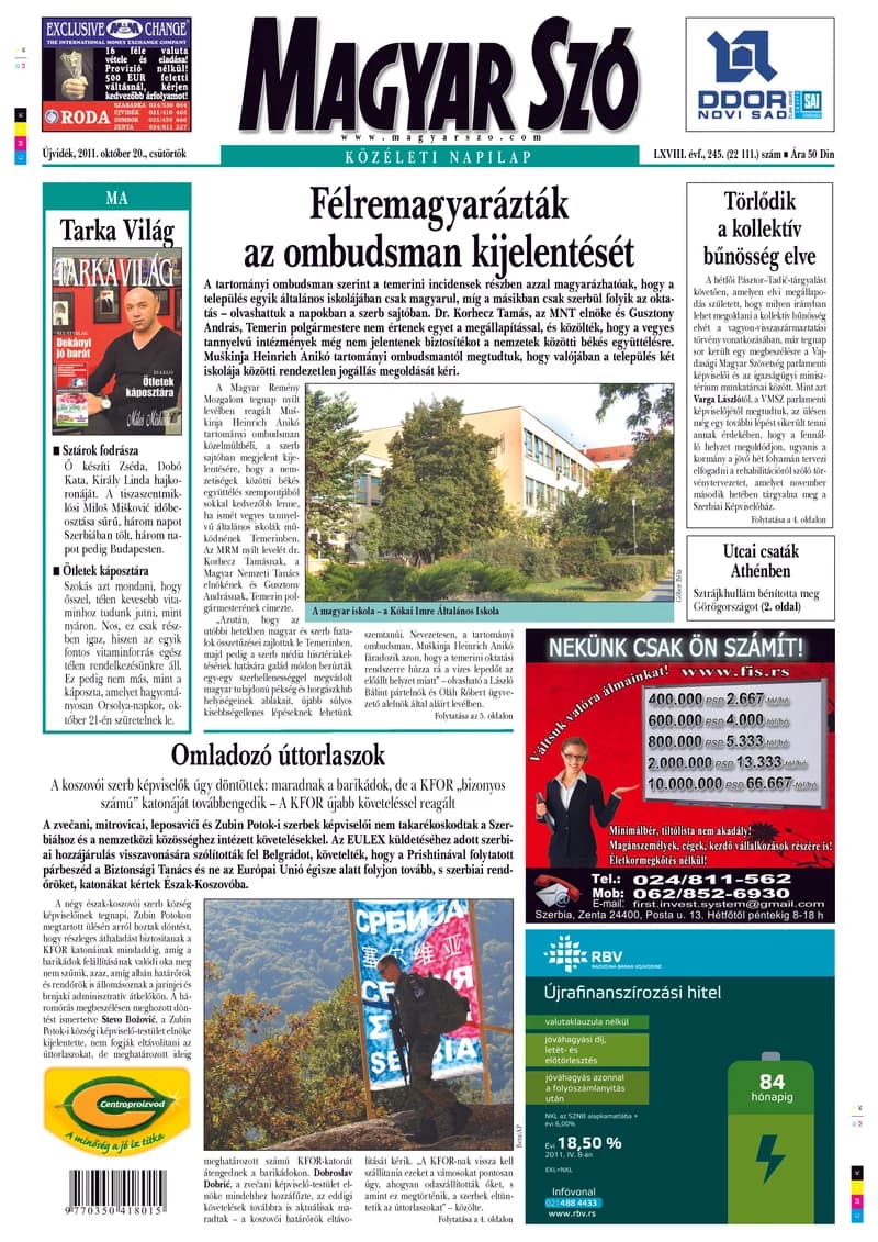 Magyar Szó, 68. évf. 2011. október 20. 245. sz. 1–20. oldal
