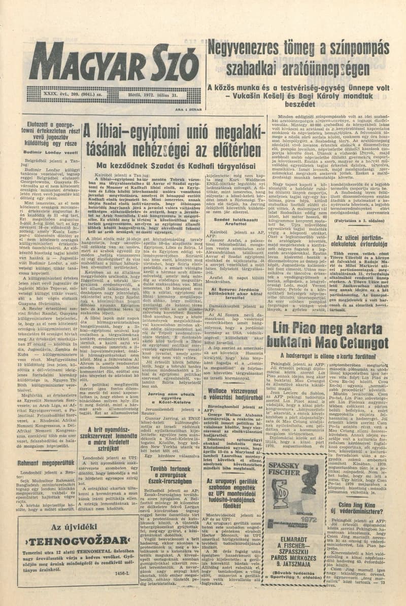 Magyar Szó, 29. évf. 1972. július 31. 209. sz. 1–8. oldal