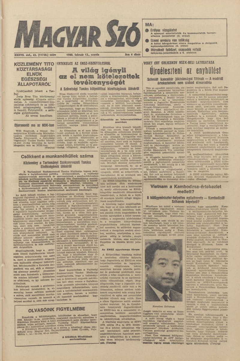 Magyar Szó, 37. évf. 1980. február 13. 42. sz. 1–20. oldal