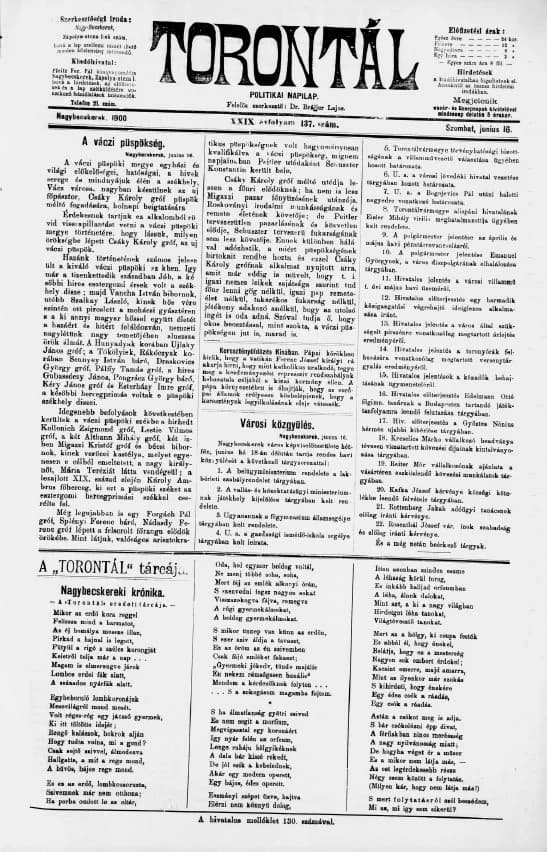 Torontál, 29. évf. 1900. június 16. 137. sz.