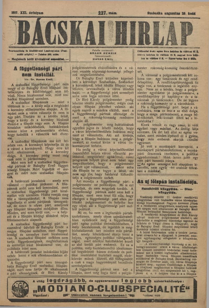 Bácskai Hirlap, 21. évf. 1917. augusztus 28. 227. sz.