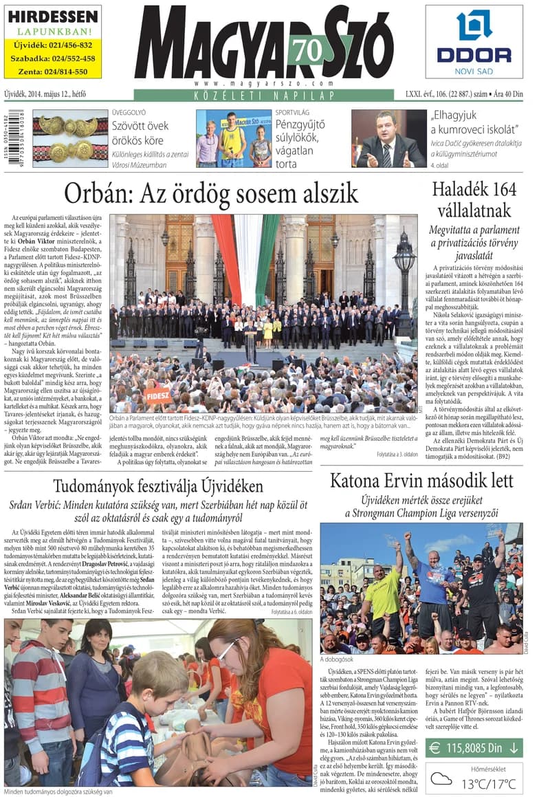 Magyar Szó, 71. évf. 2014. május 12. 106. sz. 1–16. oldal