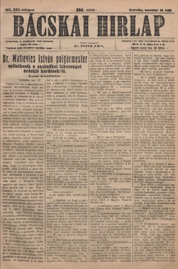 Bácskai Hirlap, 22. évf. 1918. november 26. 264. sz.