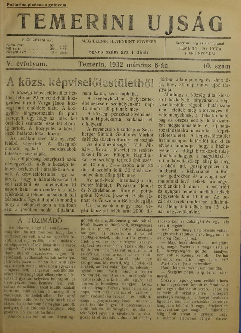Temerini Újság 1928-1944, 5. évf. 1932. március 6. 10. sz.