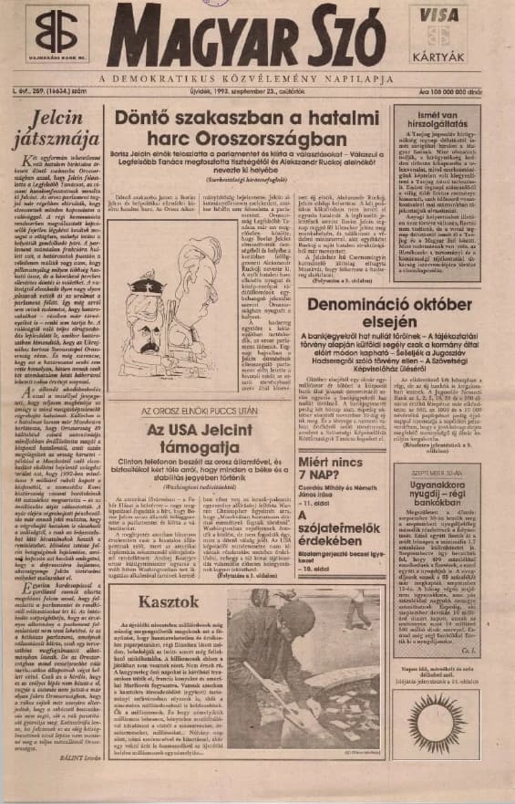 Magyar Szó, 50. évf. 1993. szeptember 23. 259. sz. 1–16. oldal