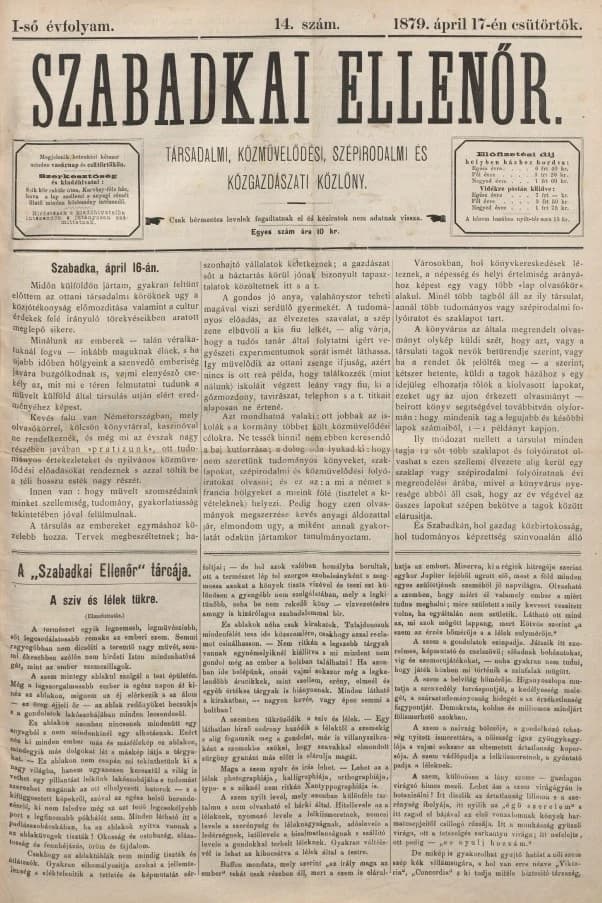 Szabadkai Ellenőr, 1. évf. 1879. április 17. 14. sz.