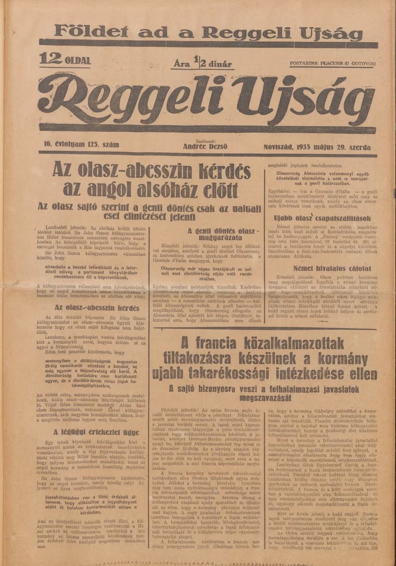 Reggeli Újság, 16. évf. 1935. május 29. 125. sz.
