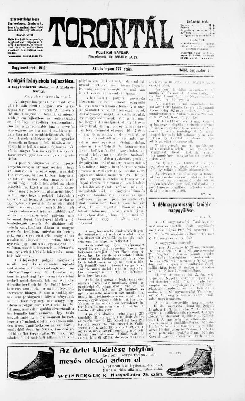 Torontál, 41. évf. 1912. augusztus 5. 177. sz.