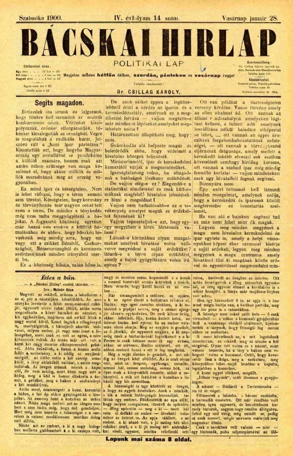 Bácskai Hirlap, 4. évf. 1900. január 28. 14. sz.