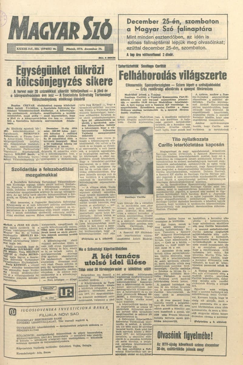 Magyar Szó, 33. évf. 1976. december 24. 353. sz. 1–16. oldal