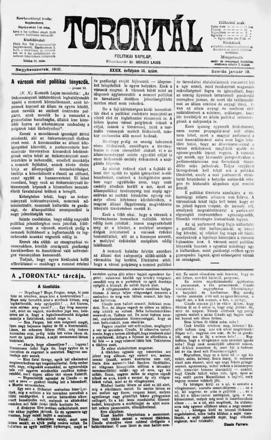 Torontál, 39. évf. 1910. január 19. 14. sz.