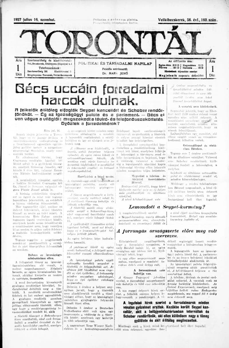 Torontál, 56. évf. 1927. július 16. 160. sz.
