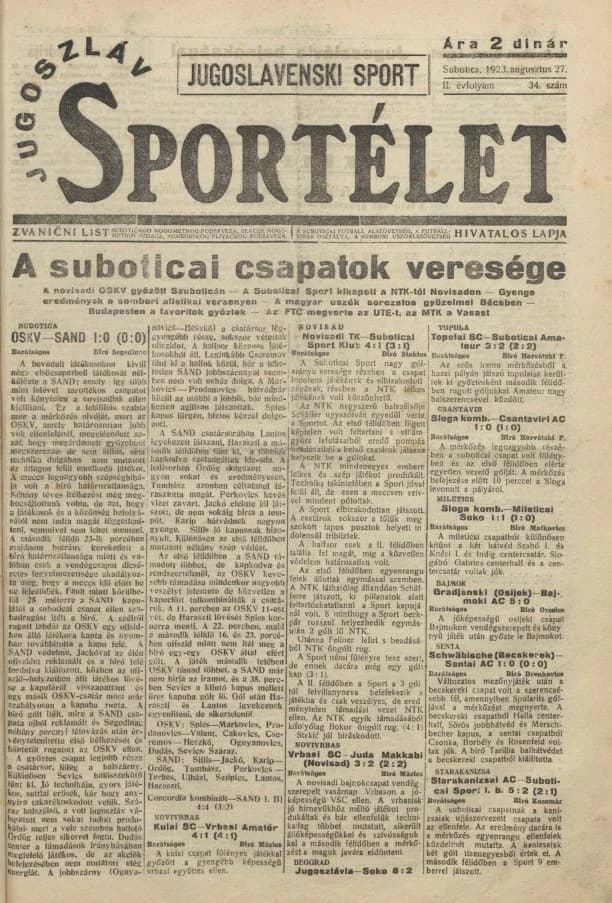 Jugoszláv sportélet, 2. évf. 1923. augusztus 27. 34. sz.